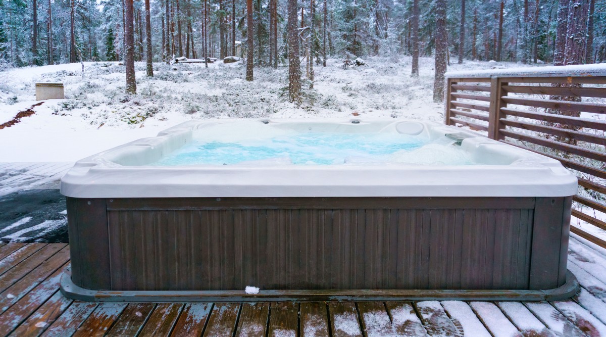 backyard hot tub in winter