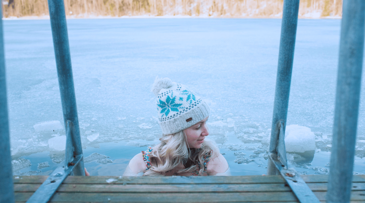 woman in cold plunge